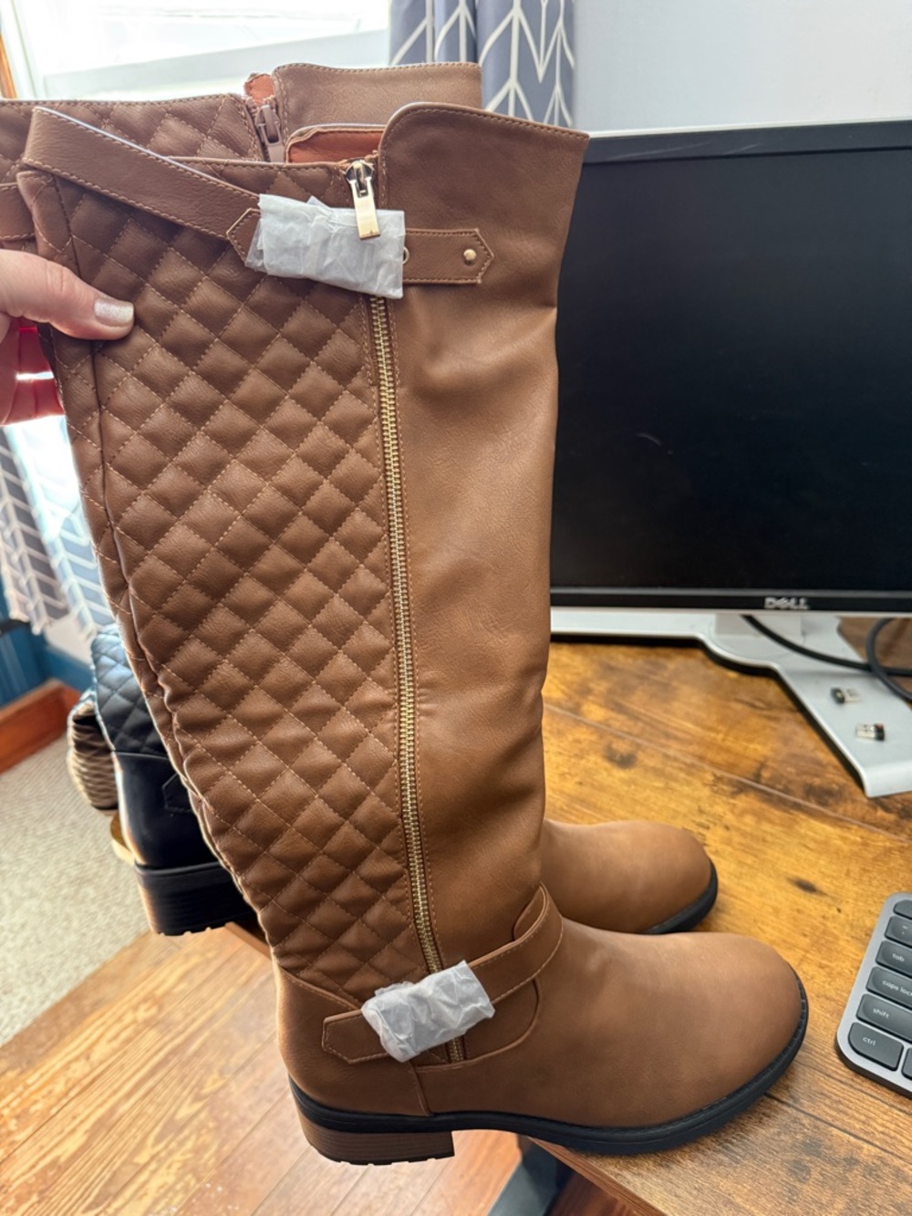 Over-the-Knee Quilted Riding Boots - Brown (Wide Calf)